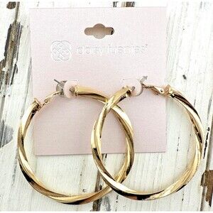 DAISY FUENTES Twisted Gold Tone 2" Round Hoop Earrings NEW